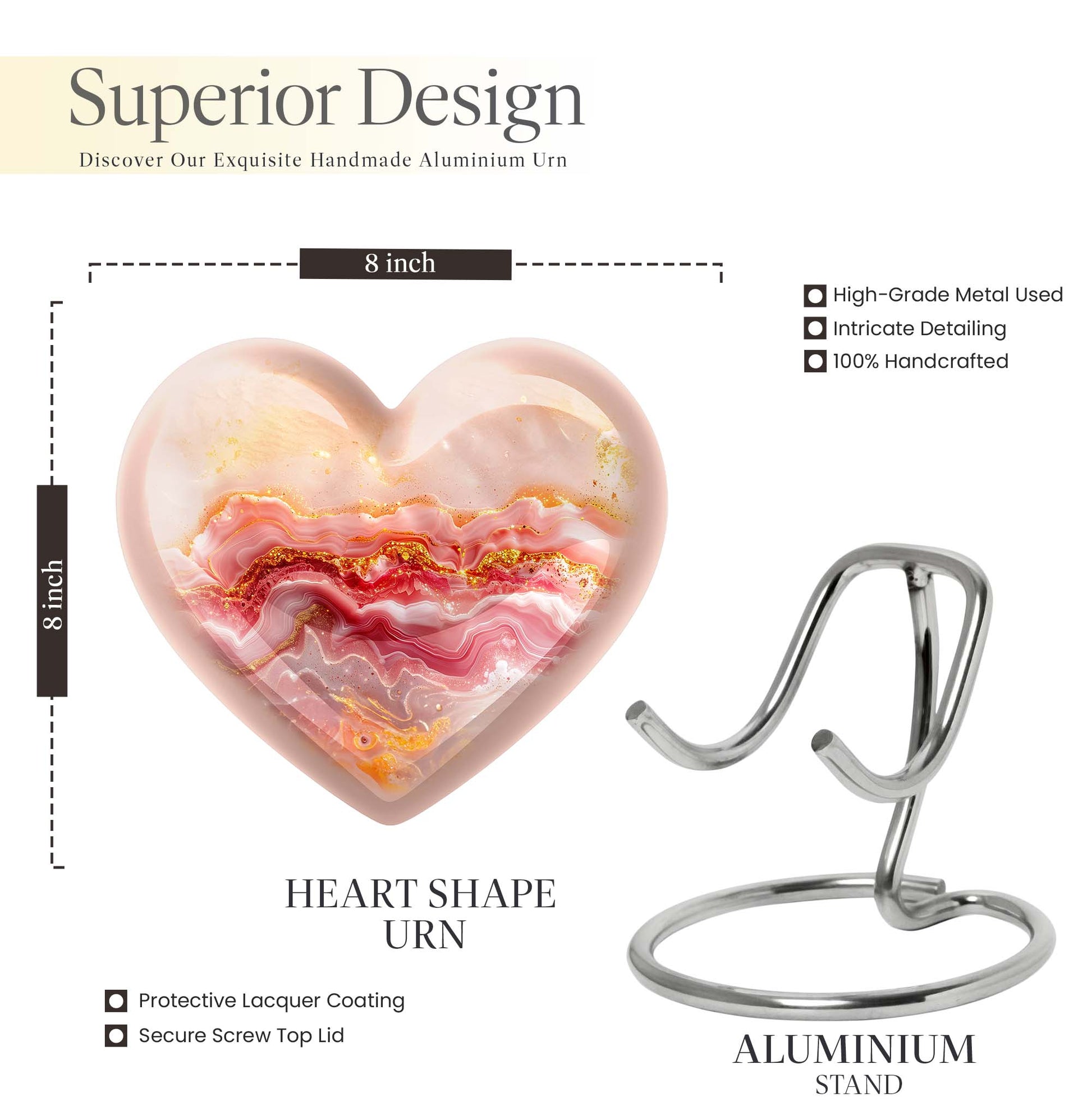 Abstract heart design large urn for adult male ashes