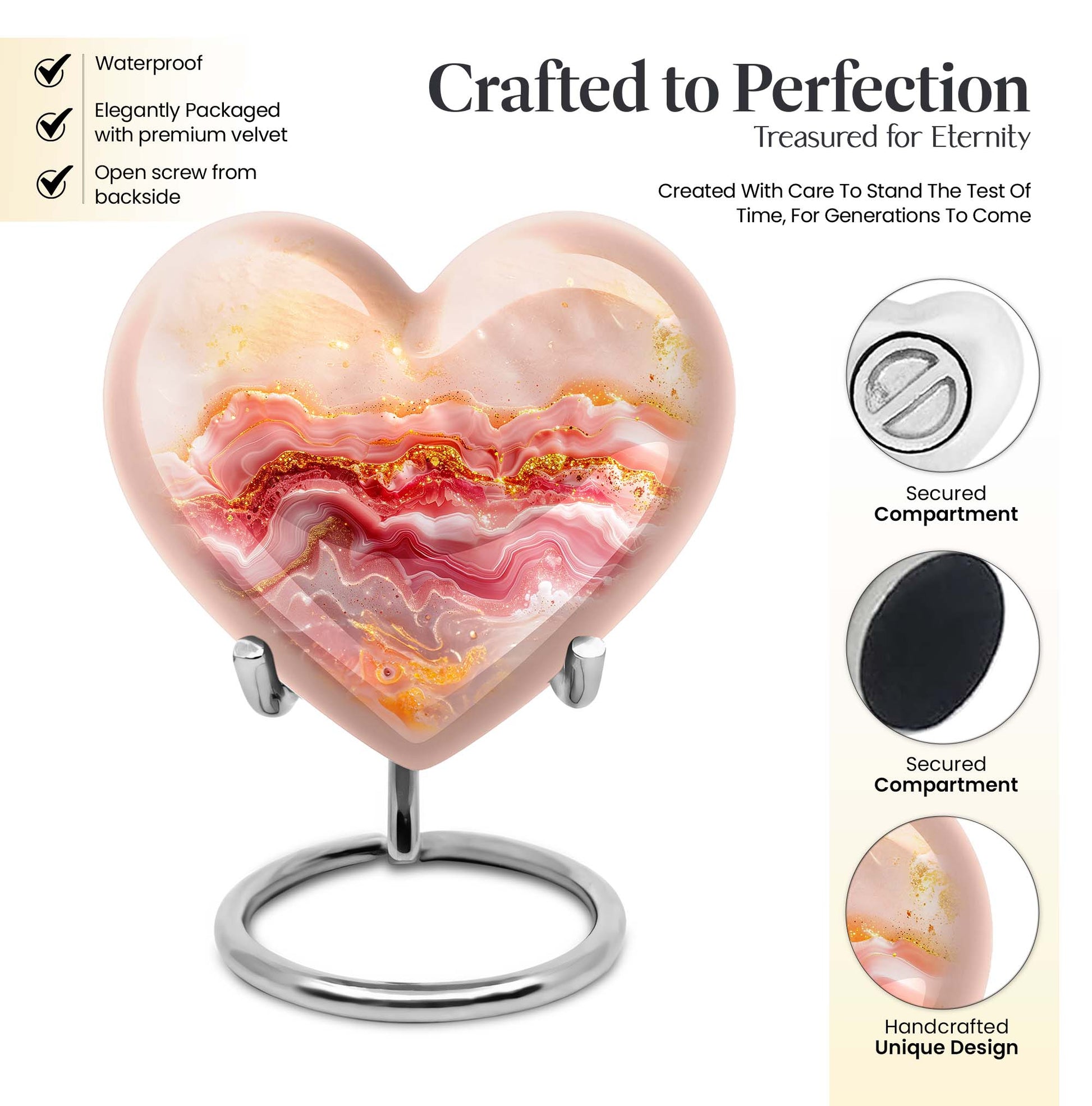 Abstract heart design large urn for adult male ashes