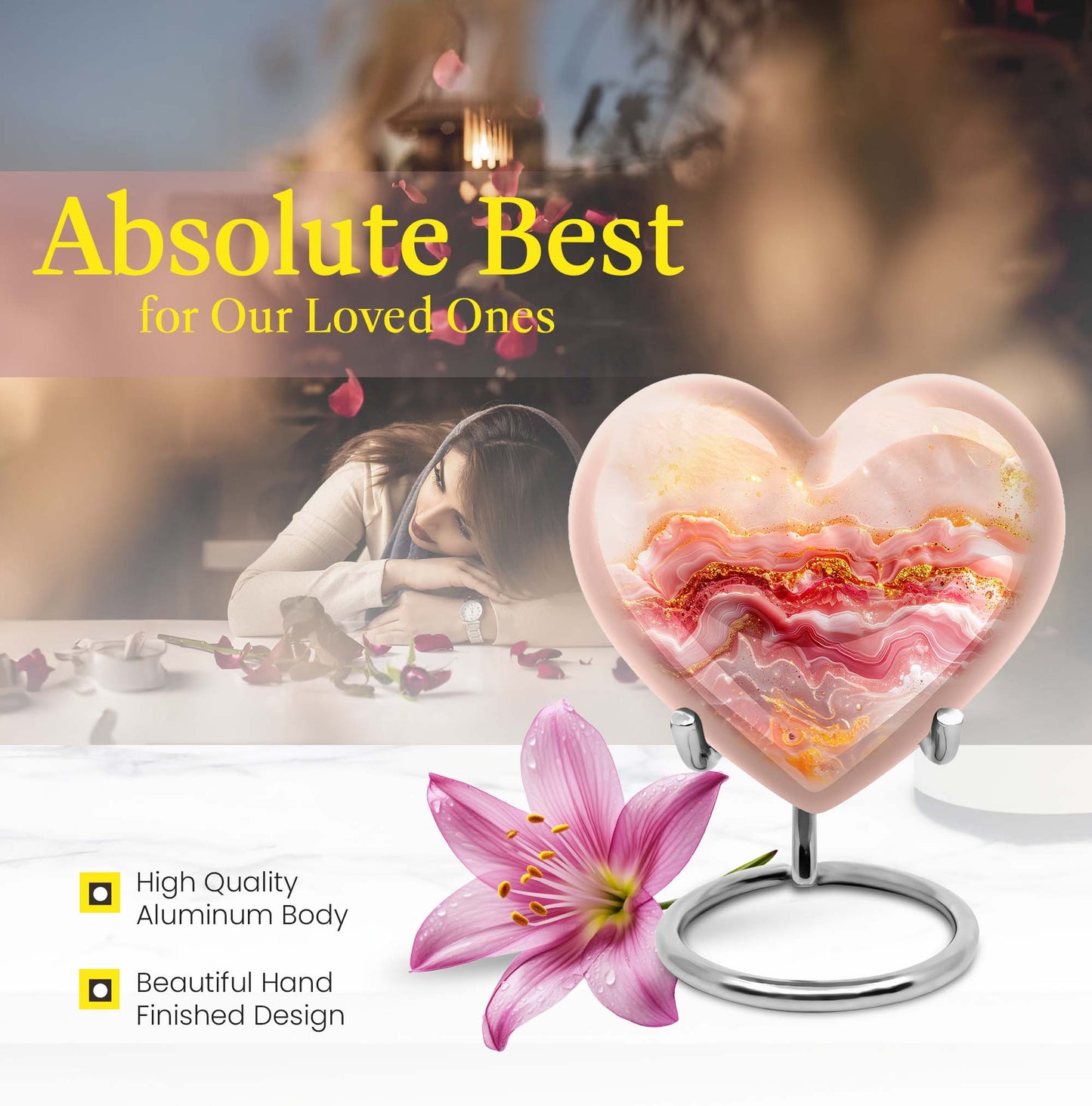 Abstract heart design large urn for adult male ashes