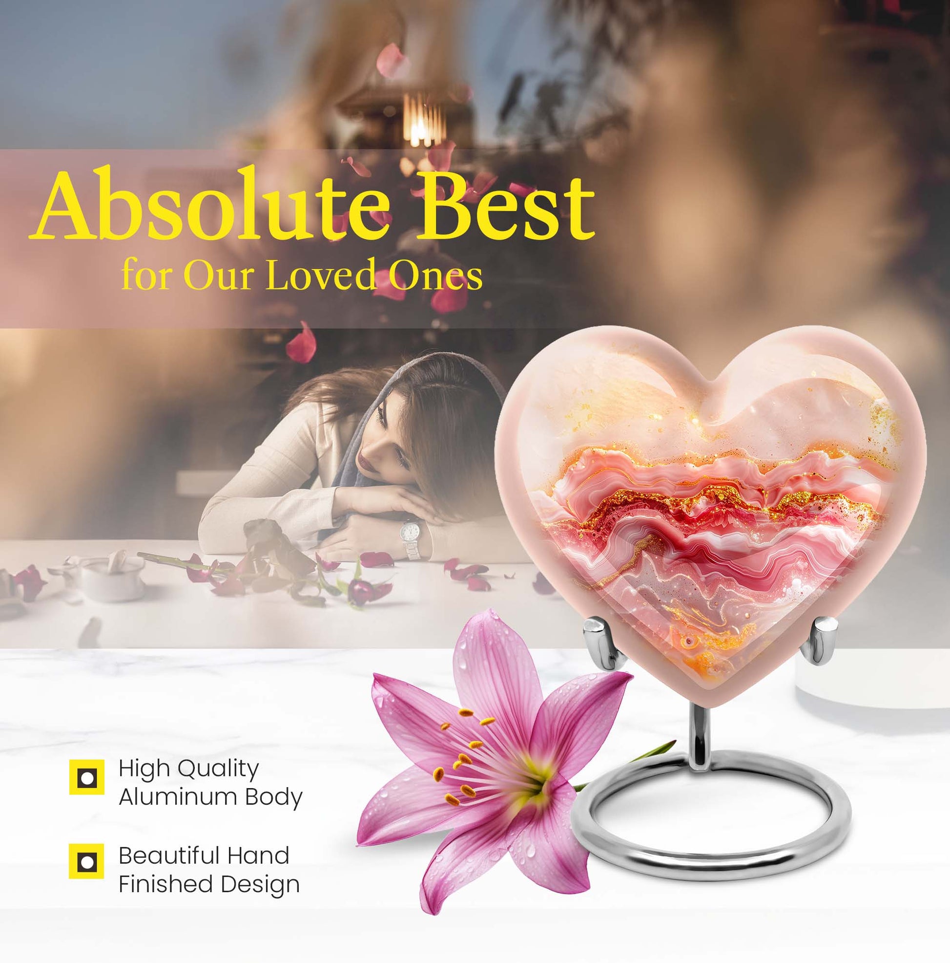 Abstract heart design large urn for adult male ashes
