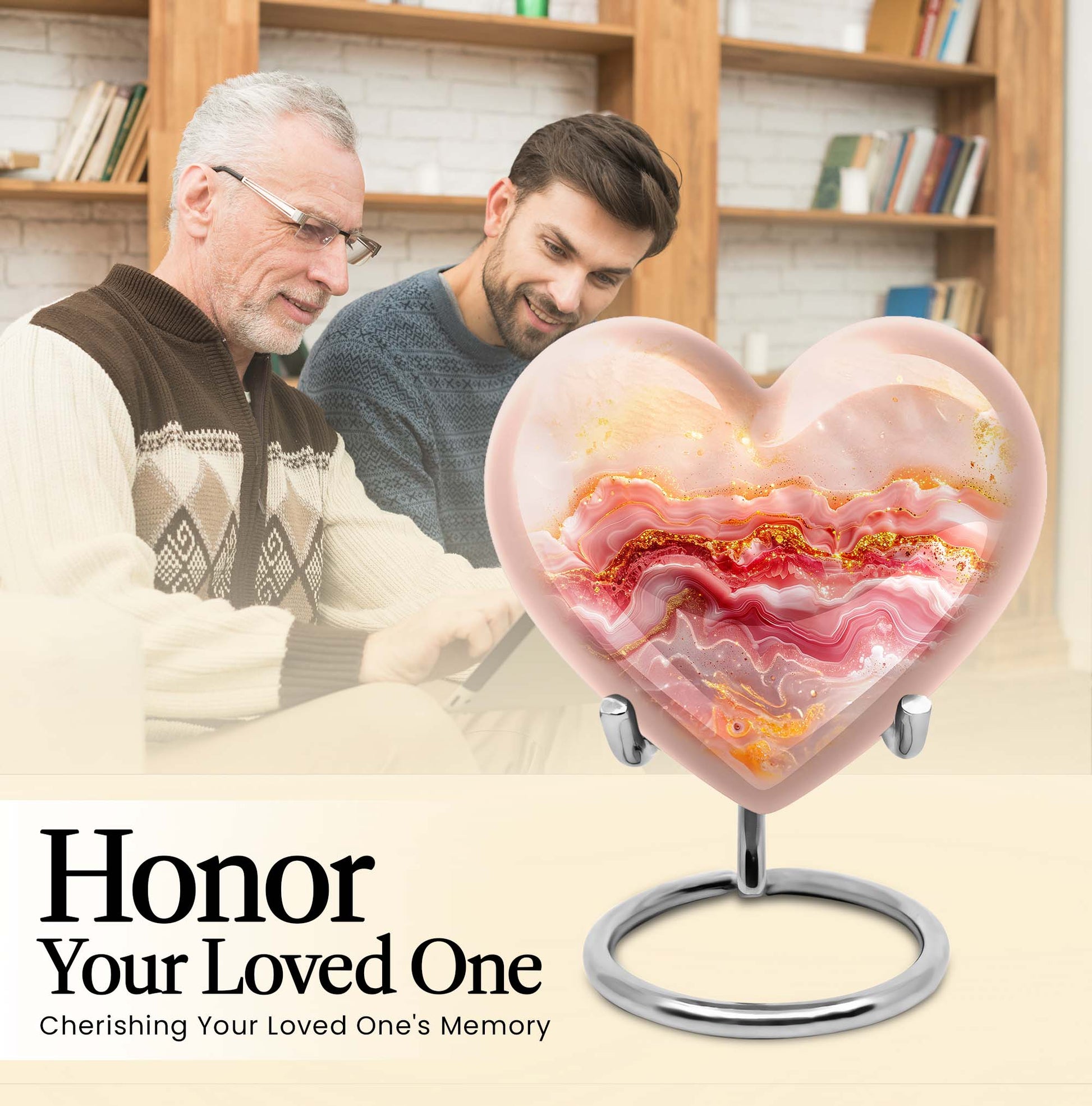 Abstract heart design large urn for adult male ashes