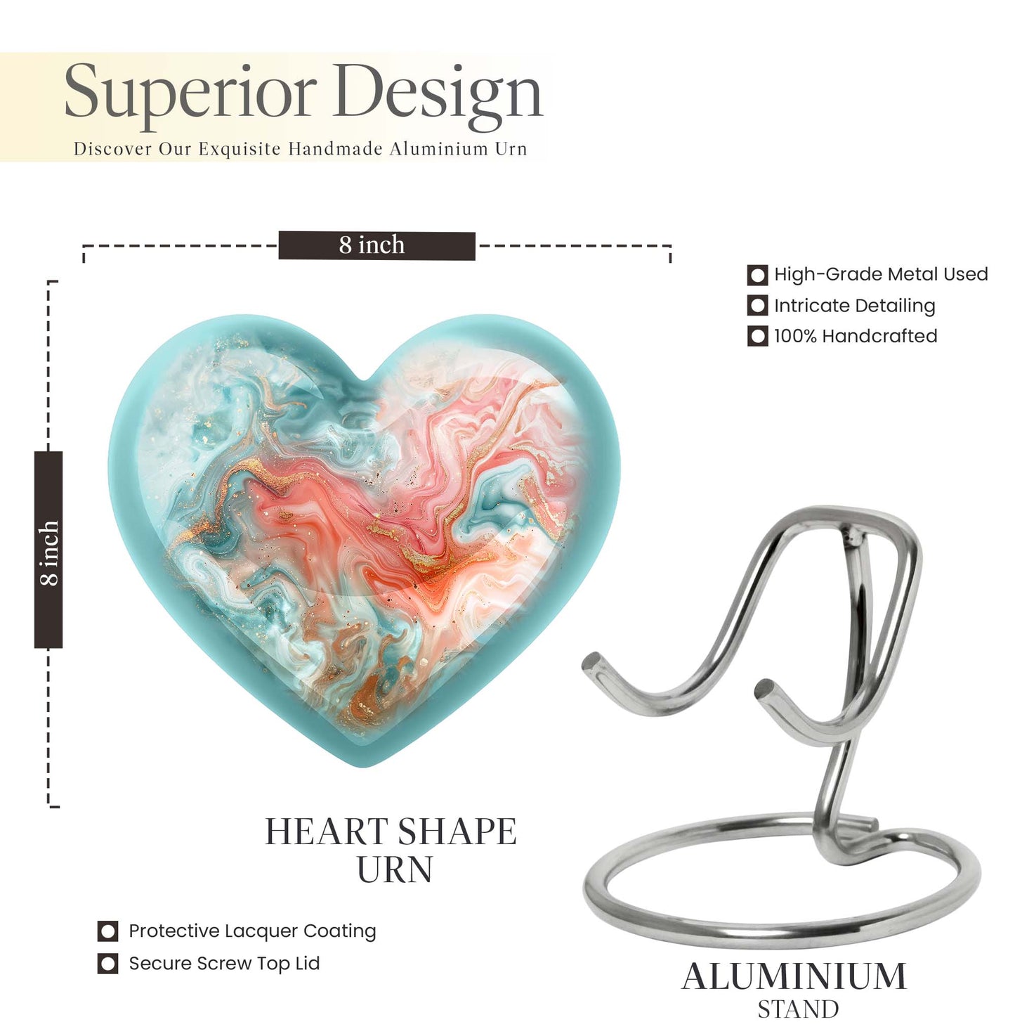abstract heart-shaped memorial urn for men