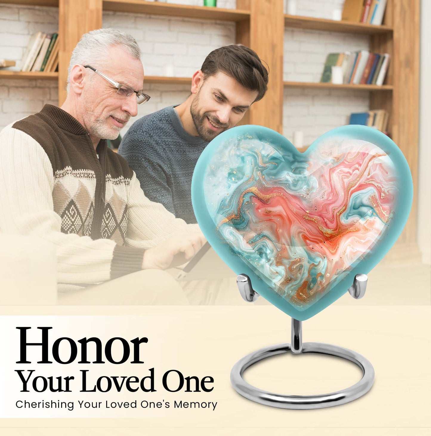 abstract heart-shaped memorial urn for men