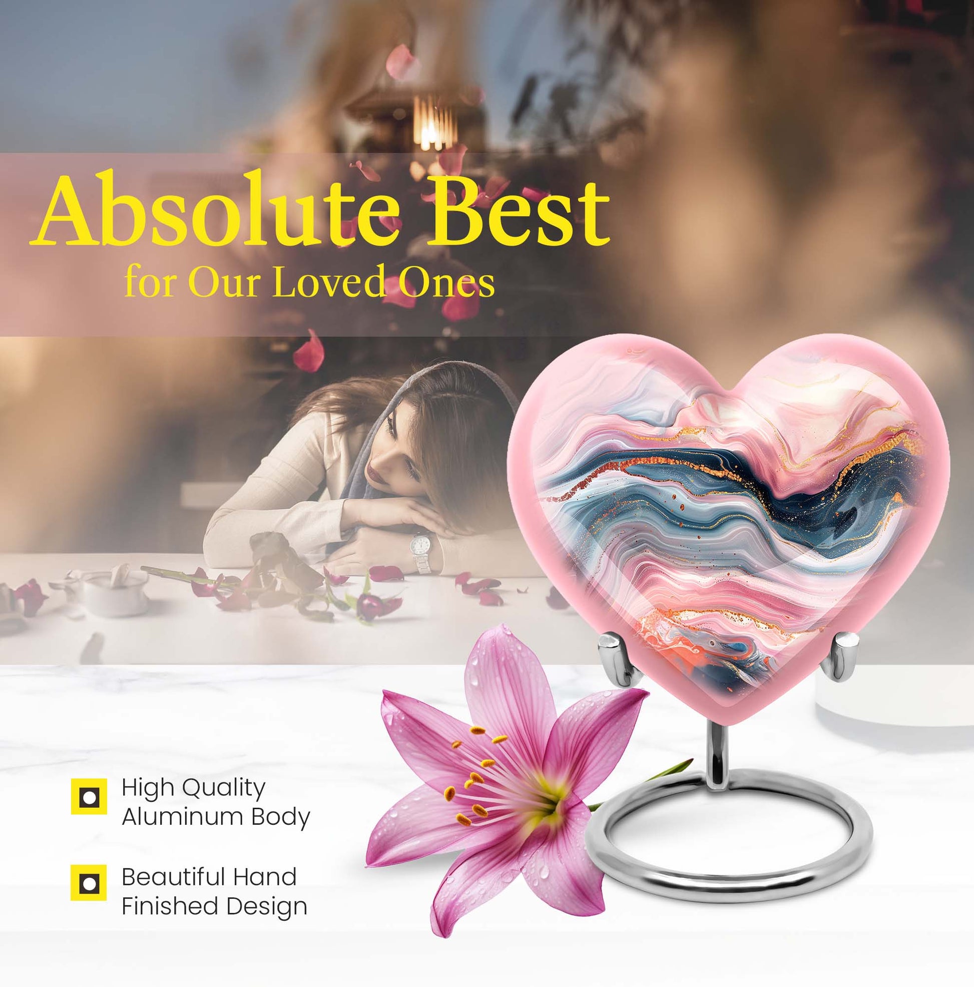 abstract heart urn for female funeral.