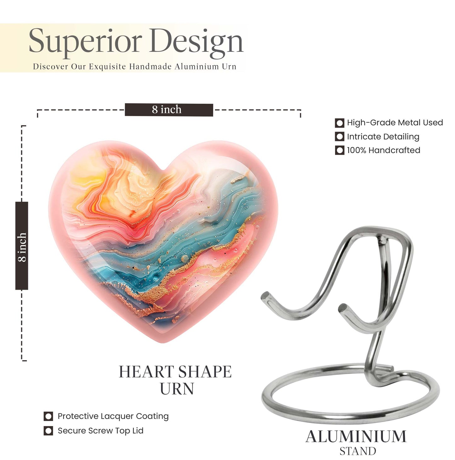 Abstract heart-shaped funeral urn for mom