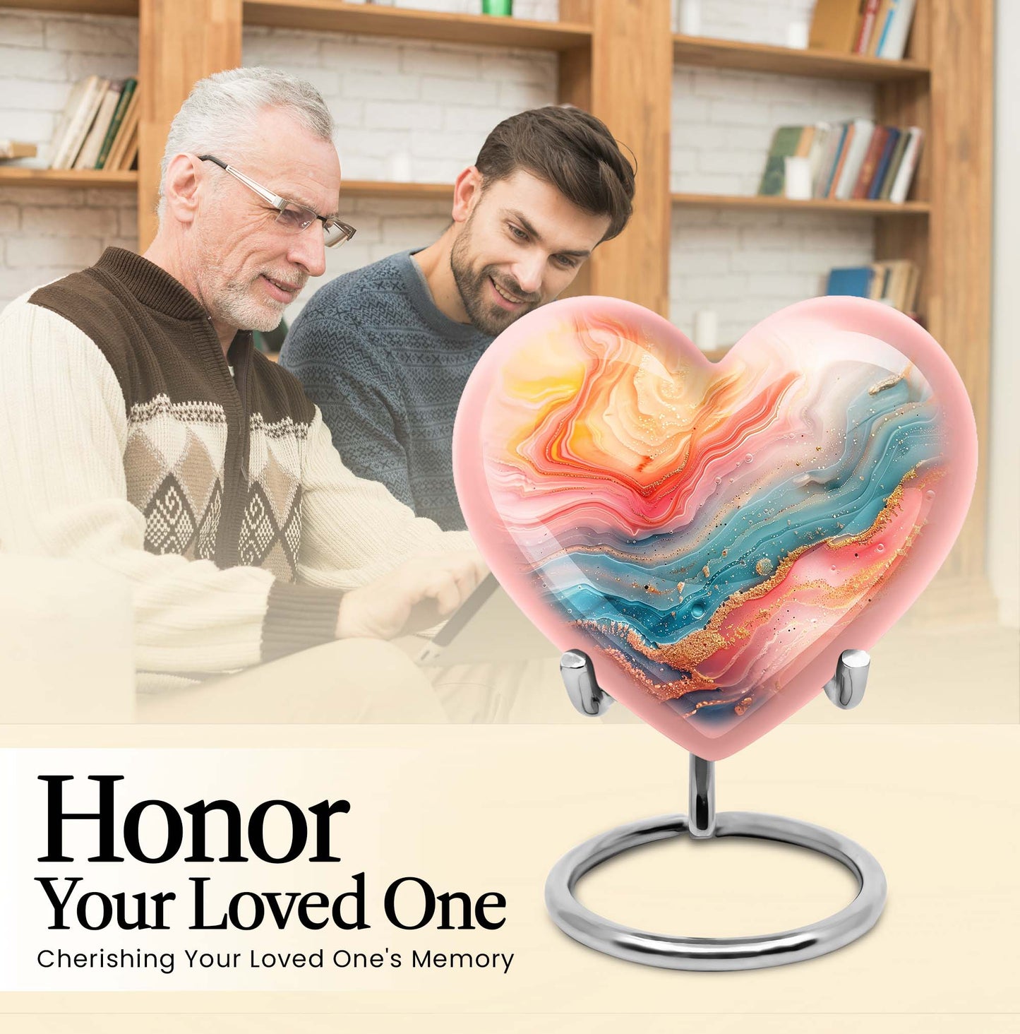Abstract heart-shaped funeral urn for mom