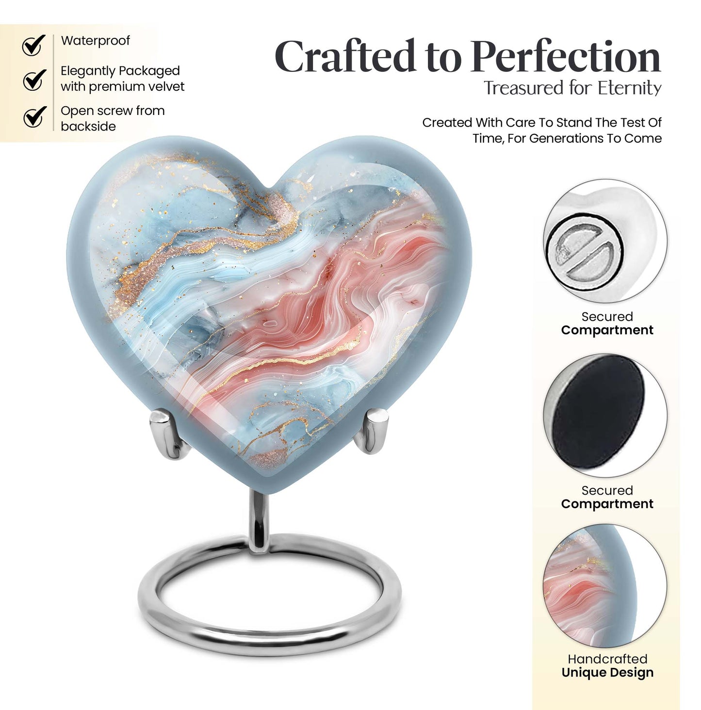 Abstract heart-shaped urn for adult male ashes