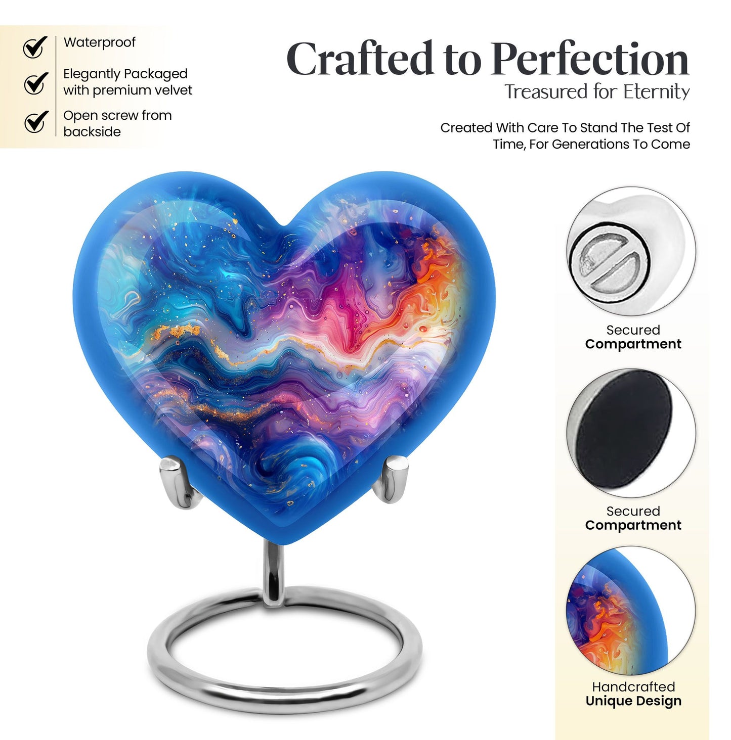 Heart-shaped 10-inch abstract urn for ashes