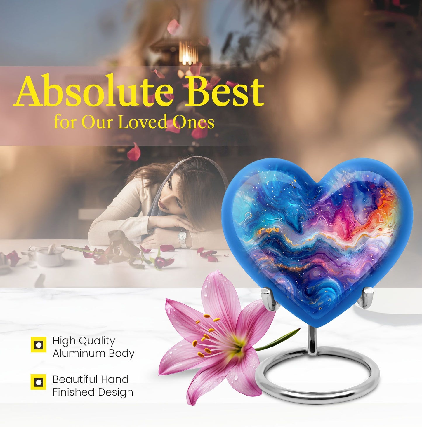 Heart-shaped 10-inch abstract urn for ashes
