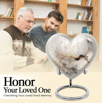 vibrant swirl heart-shaped aluminium cremation urn.