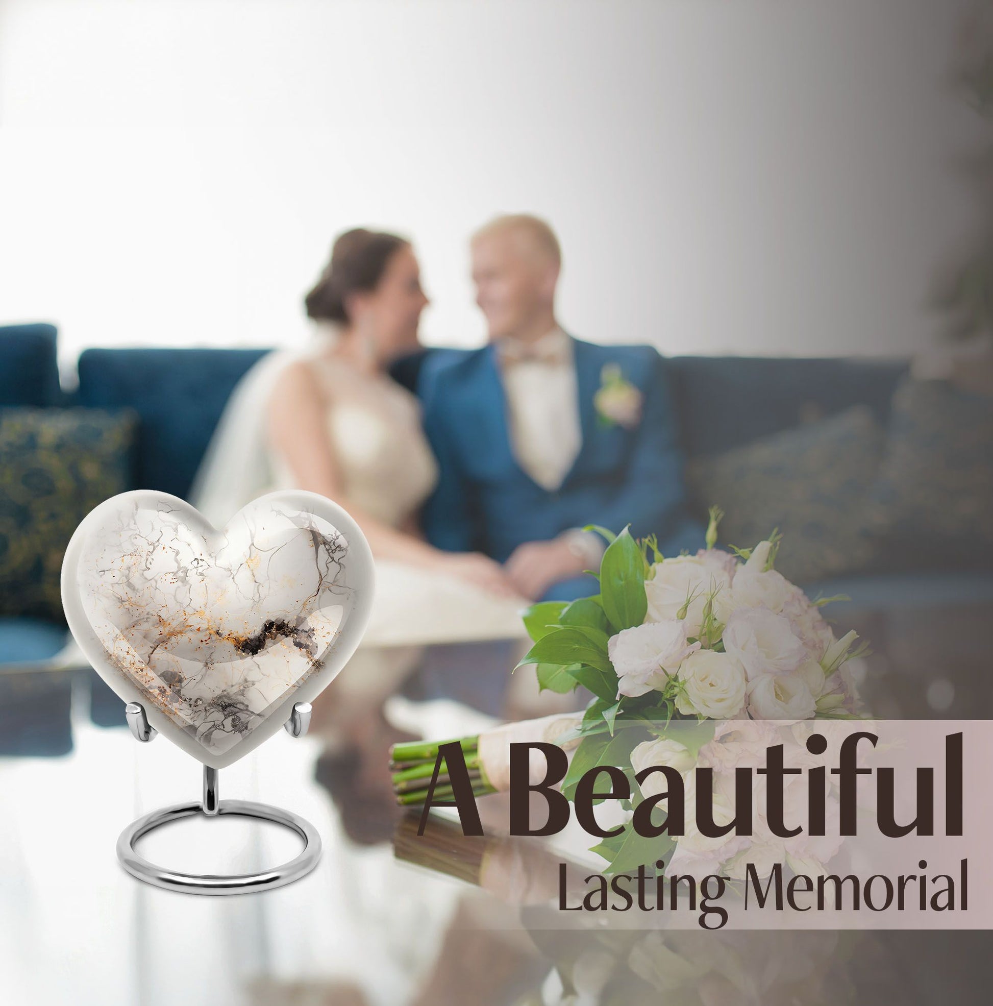 vibrant swirl heart-shaped aluminium cremation urn.