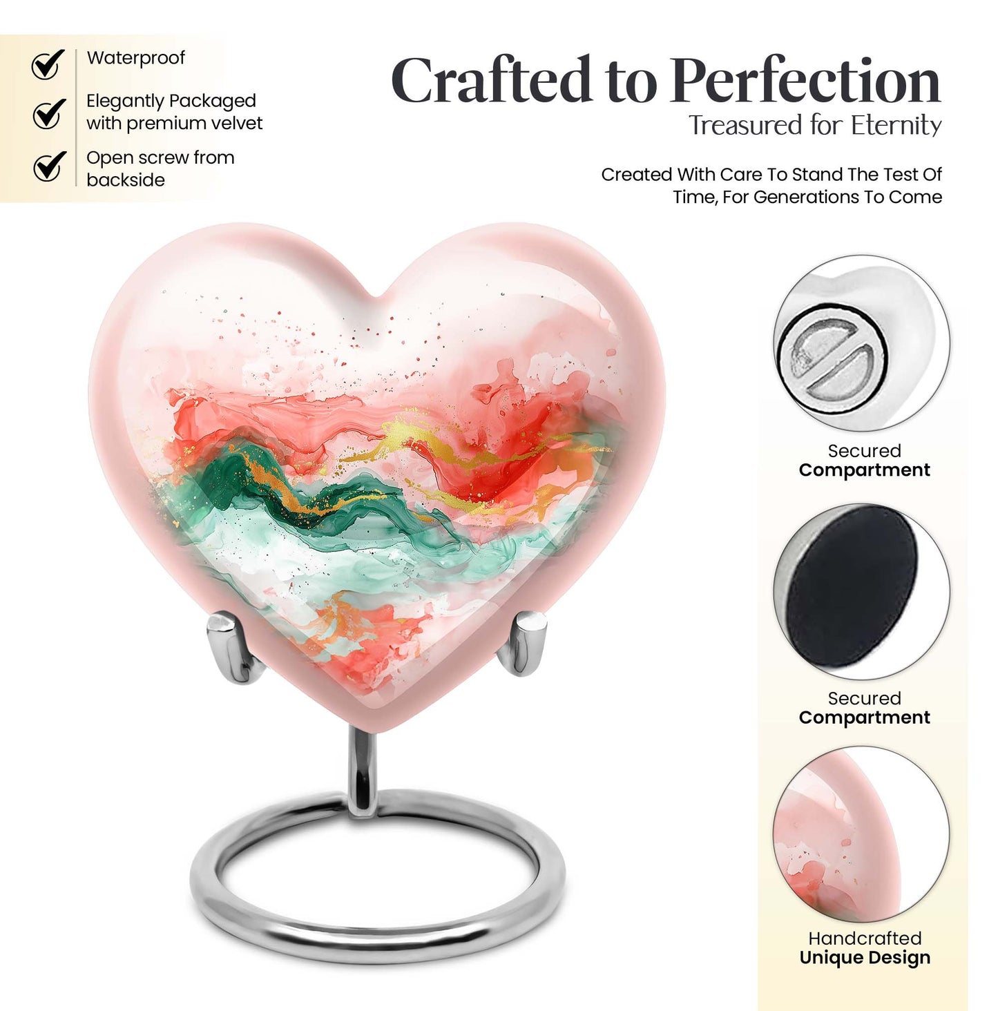 Abstract 10-inch heart-shaped cremation urn for adult ashes