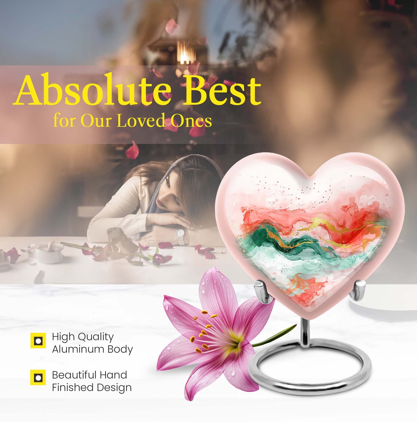 Abstract 10-inch heart-shaped cremation urn for adult ashes