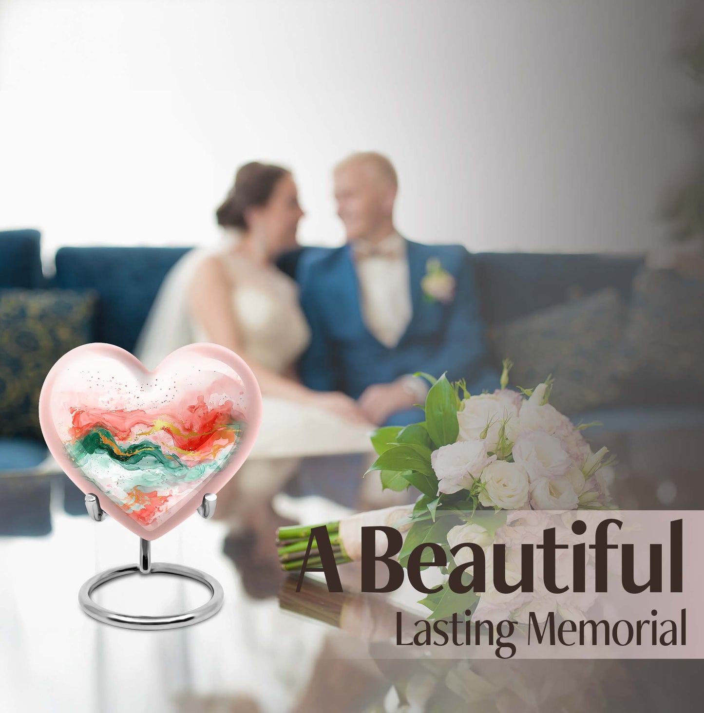 Abstract 10-inch heart-shaped cremation urn for adult ashes