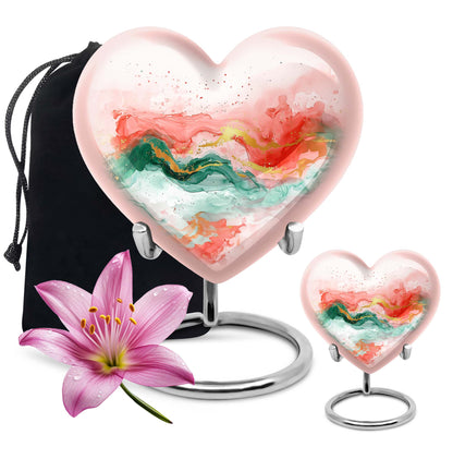 Abstract 10-inch heart-shaped cremation urn for adult ashes