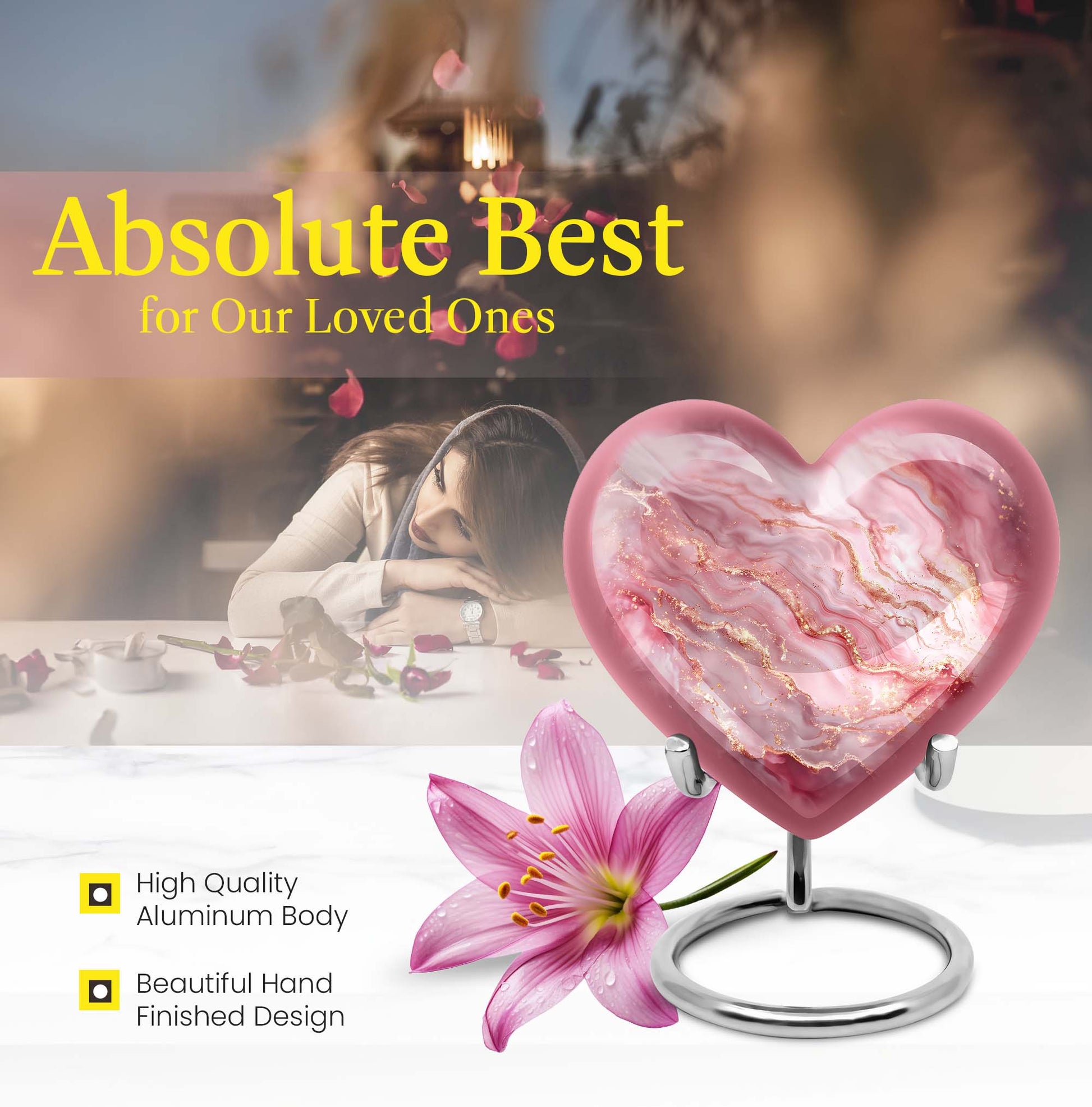 Abstract Heart-themed cremation urn for women