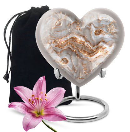 Colourful swirl urn heart design for dad's ashes.