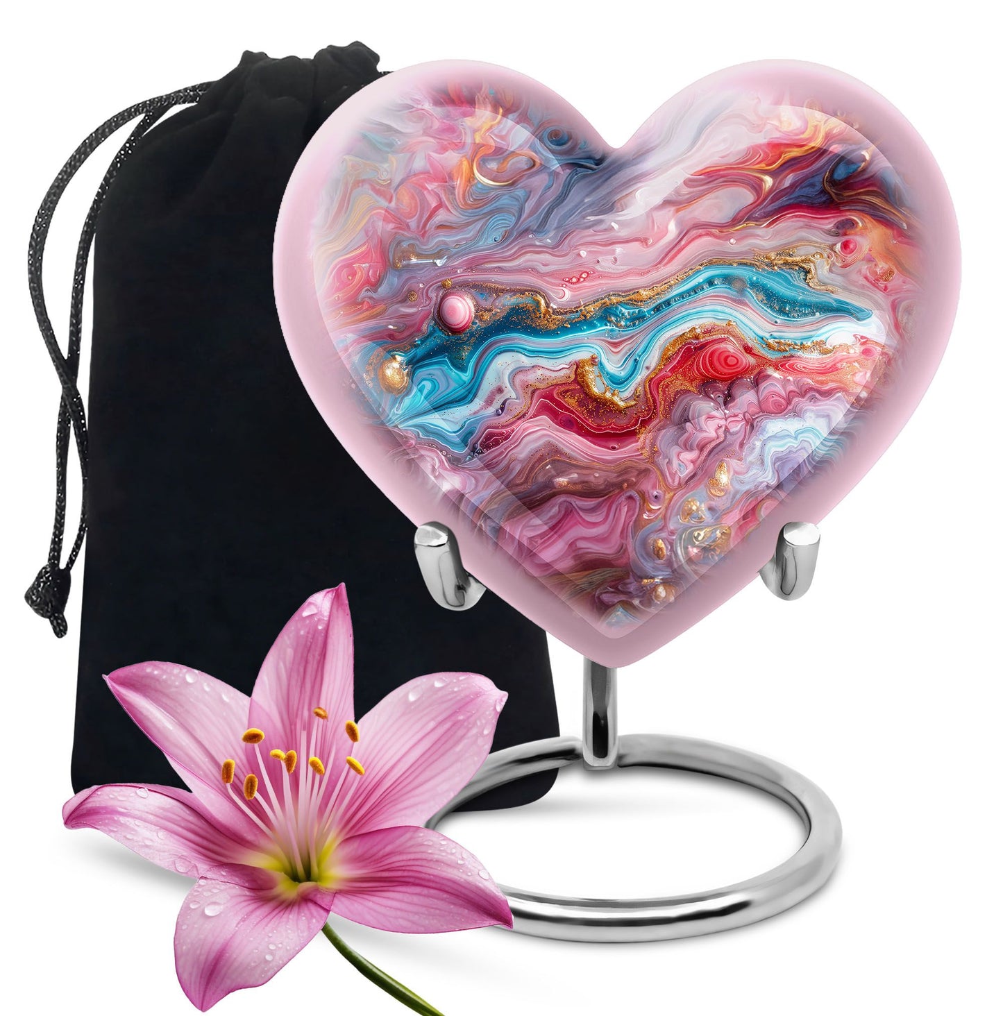 Colourful swirl heart urn for cremation