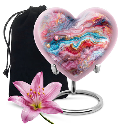 Colourful swirl heart urn for cremation