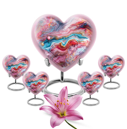 Colourful swirl heart urn for cremation