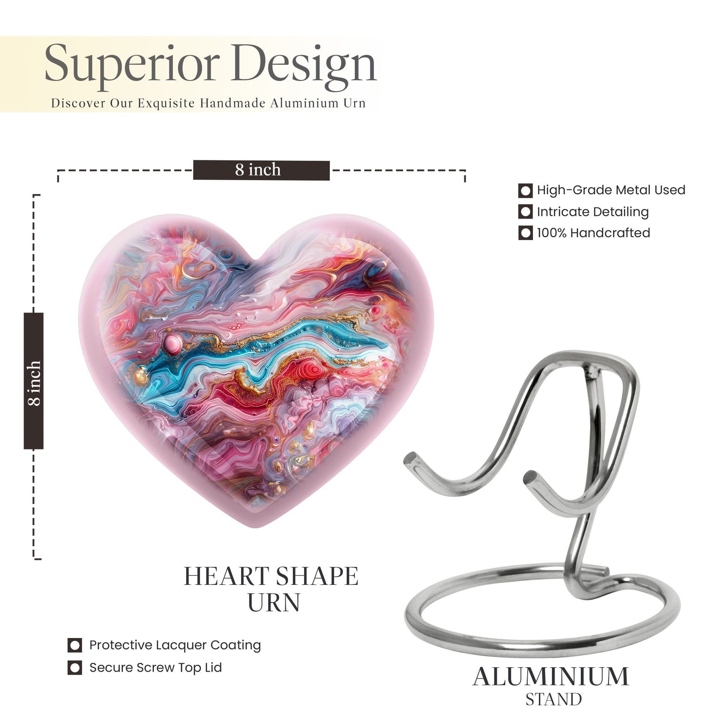 Colourful swirl heart urn for cremation