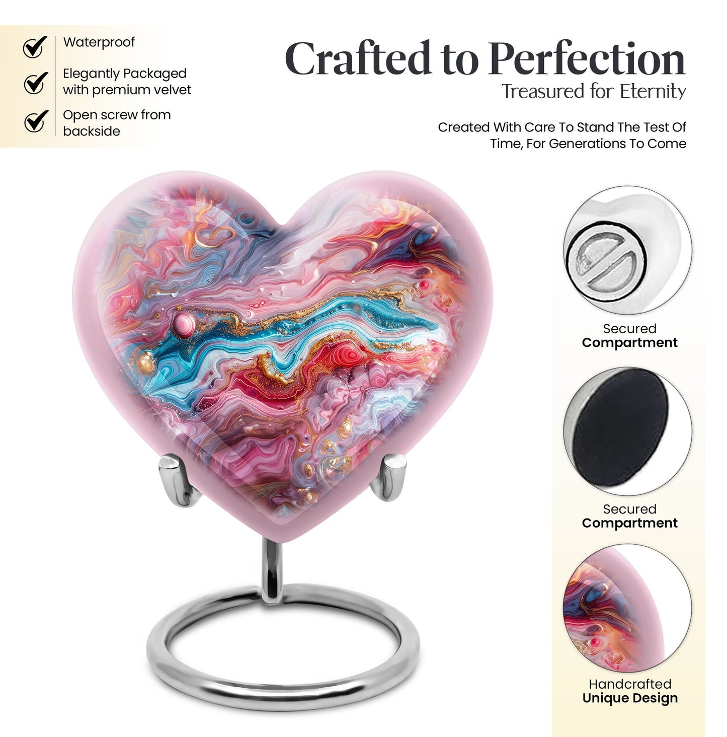 Colourful swirl heart urn for cremation