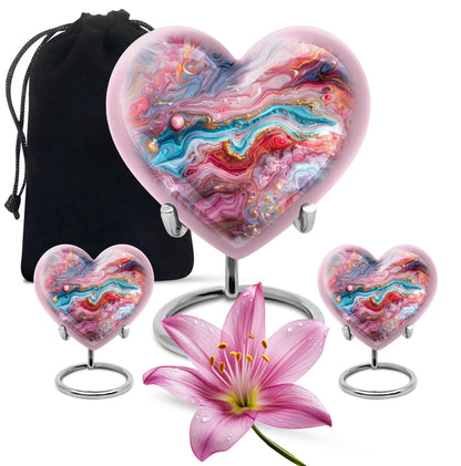 Colourful swirl heart urn for cremation