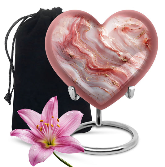 heart urn with colourful swirls for adult ashes