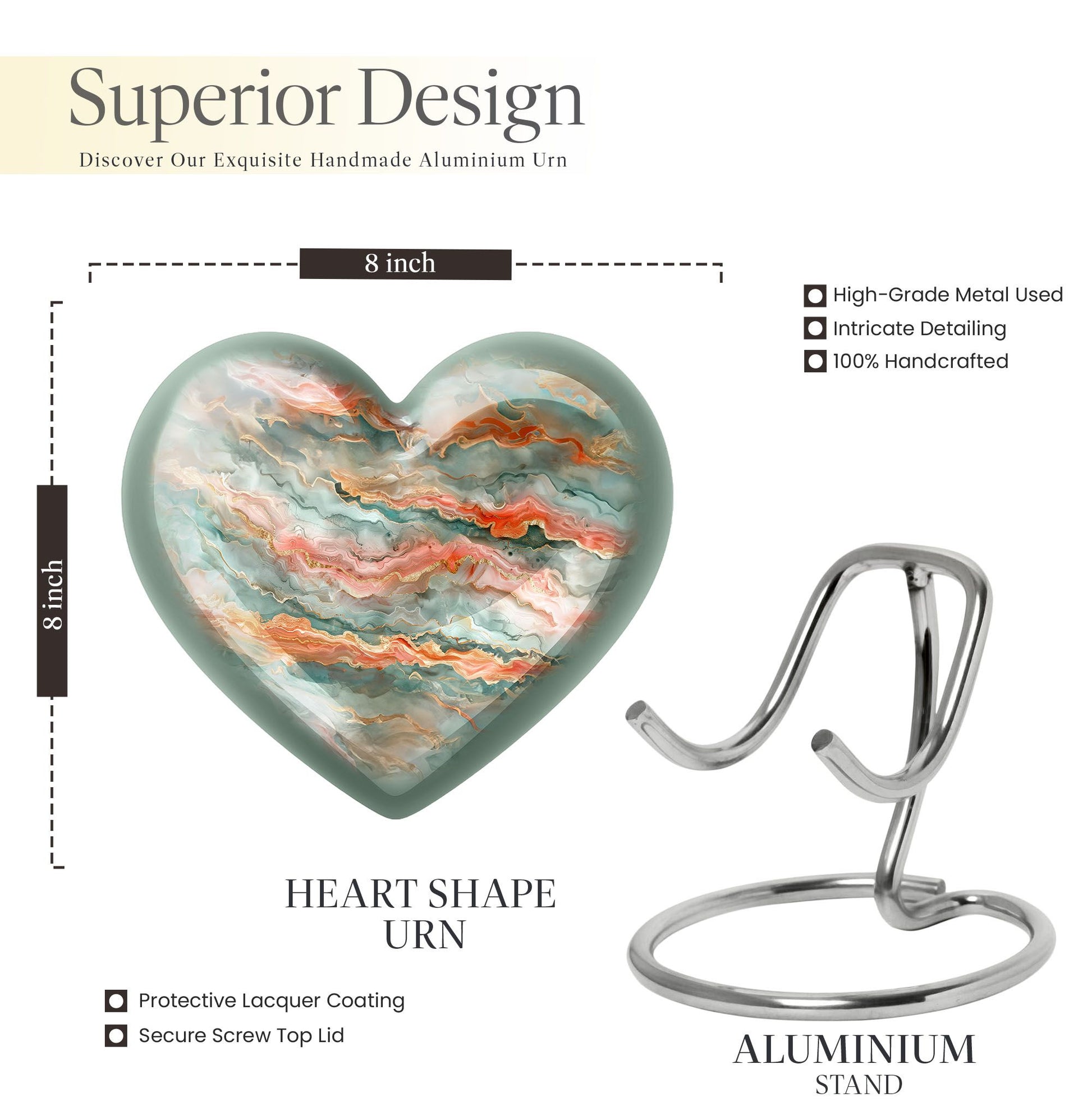 Abstract heart-shaped funeral urn for men ashes
