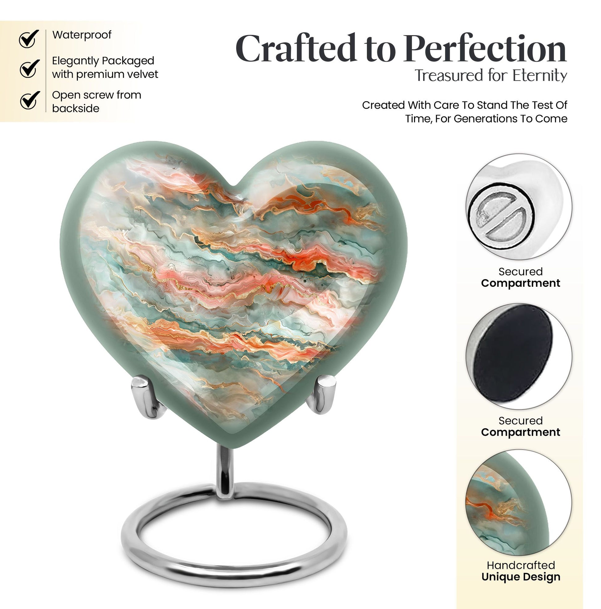 Abstract heart-shaped funeral urn for men ashes