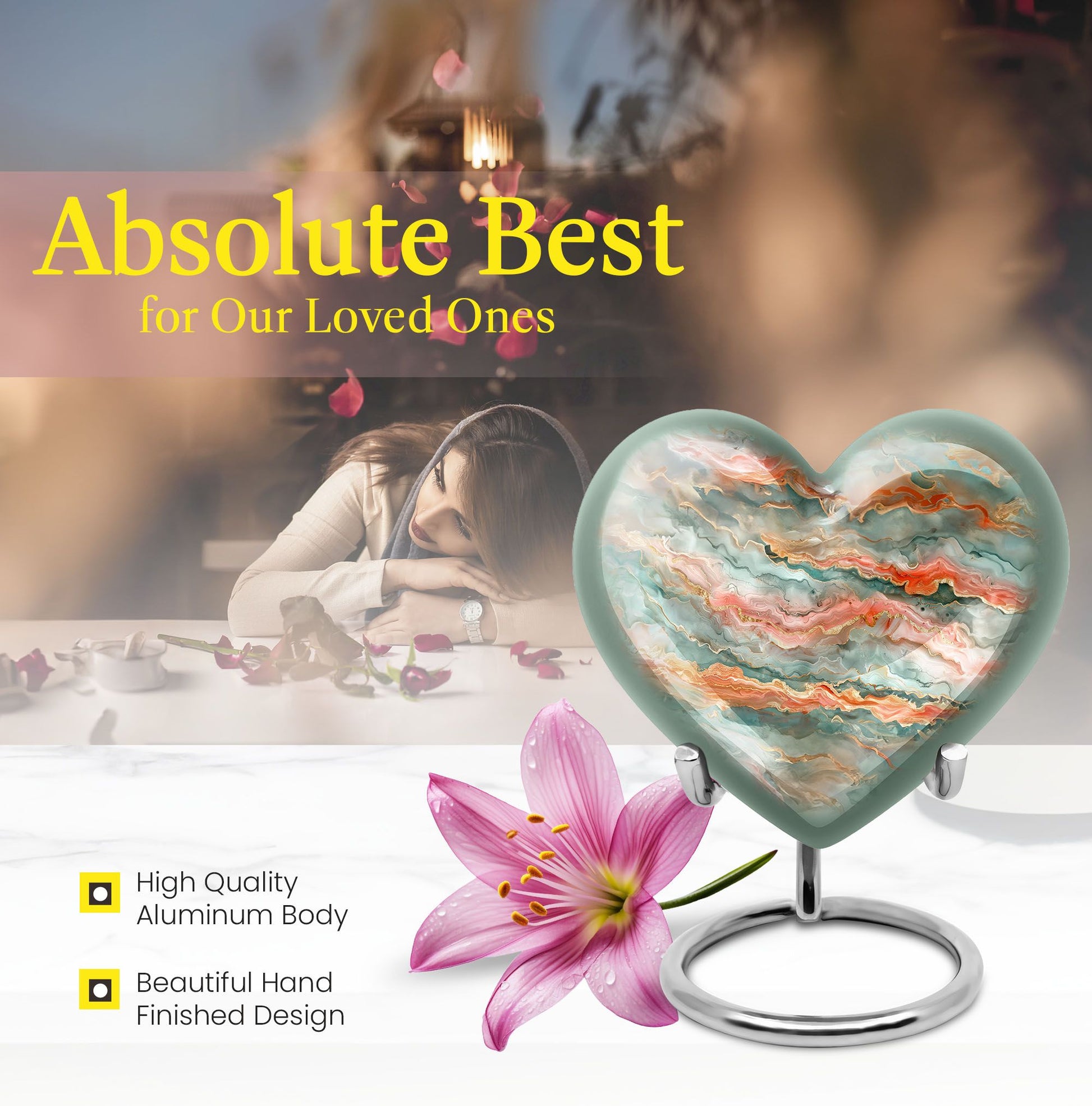Abstract heart-shaped funeral urn for men ashes