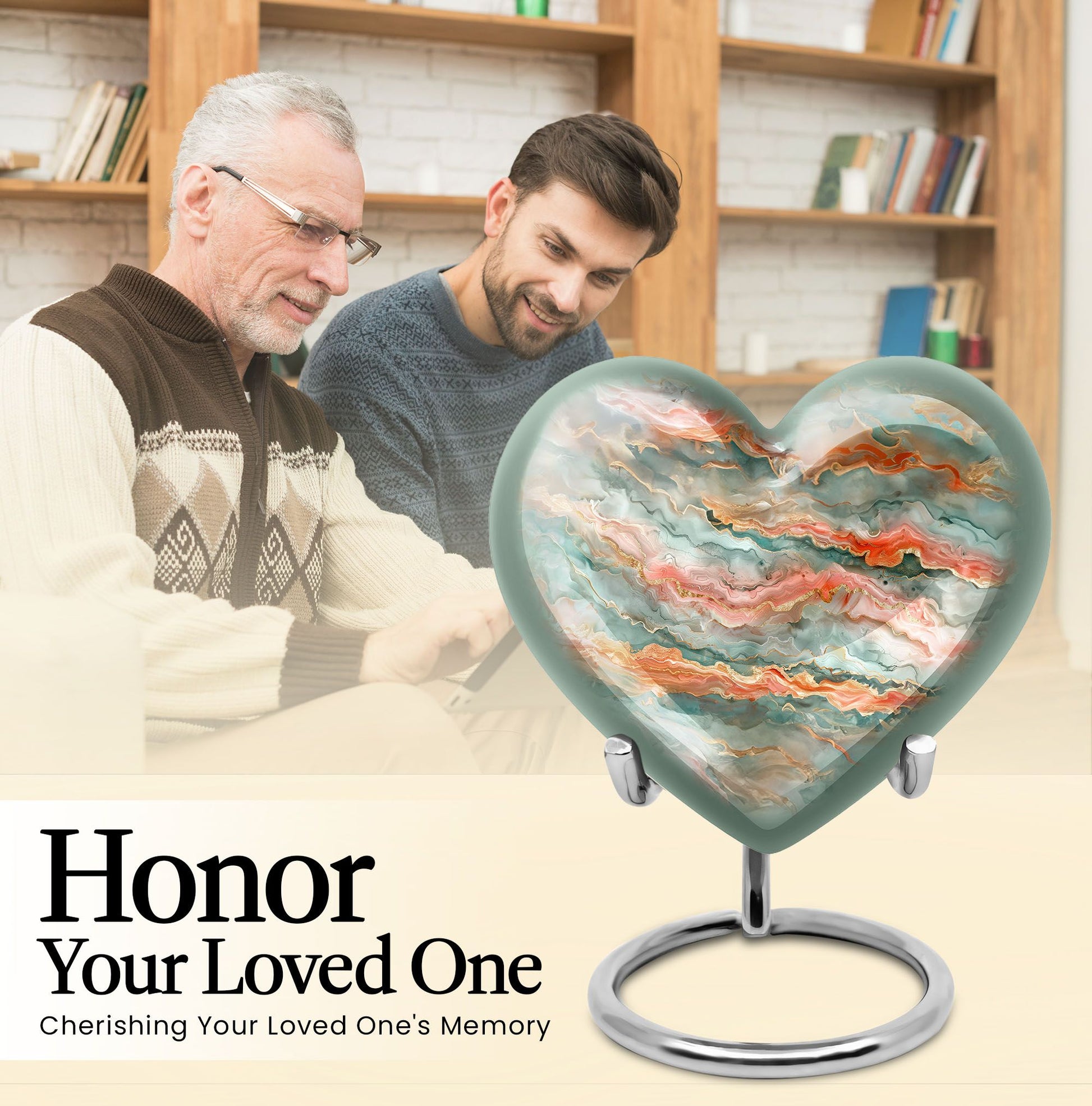Abstract heart-shaped funeral urn for men ashes