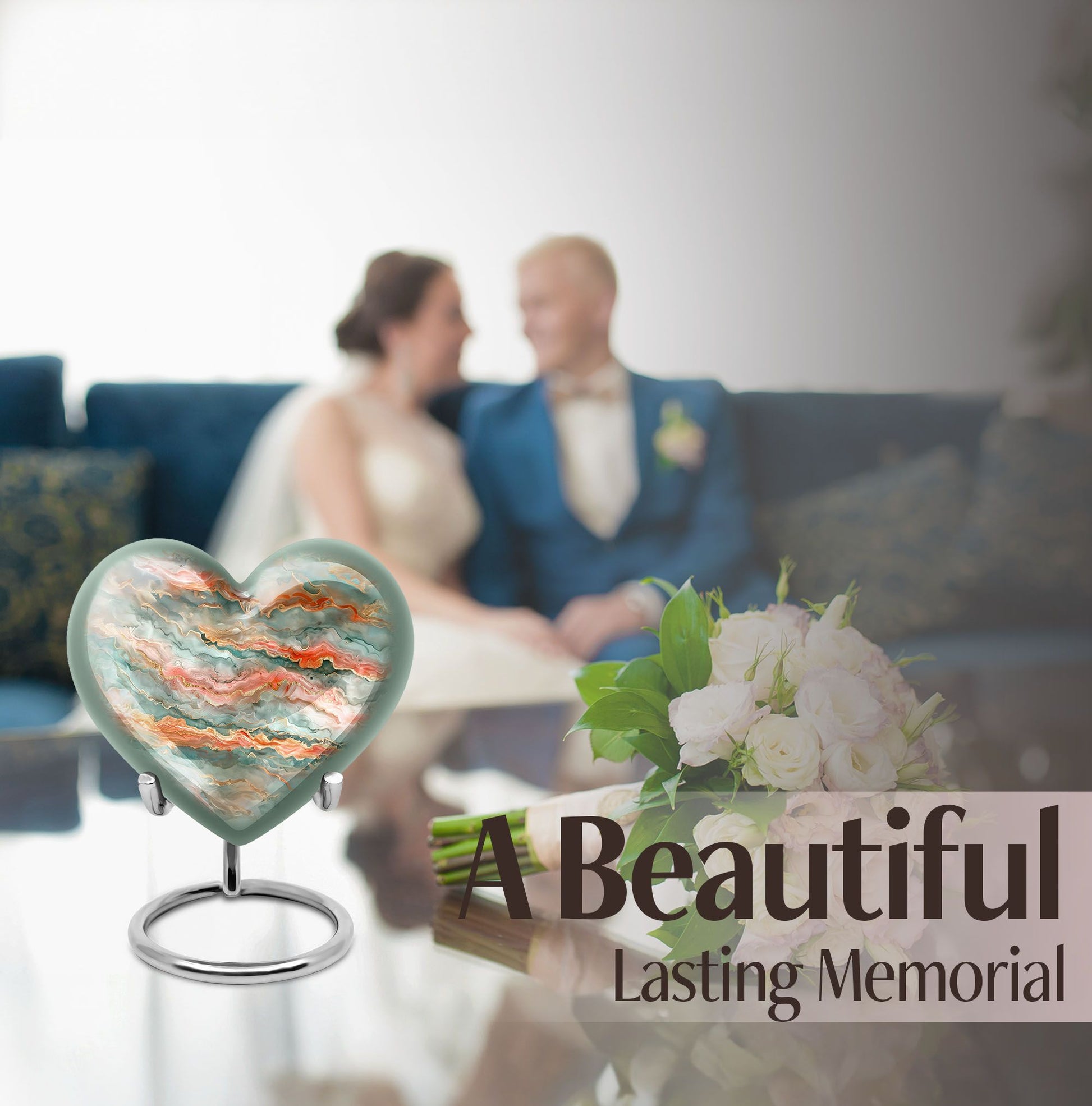 Abstract heart-shaped funeral urn for men ashes