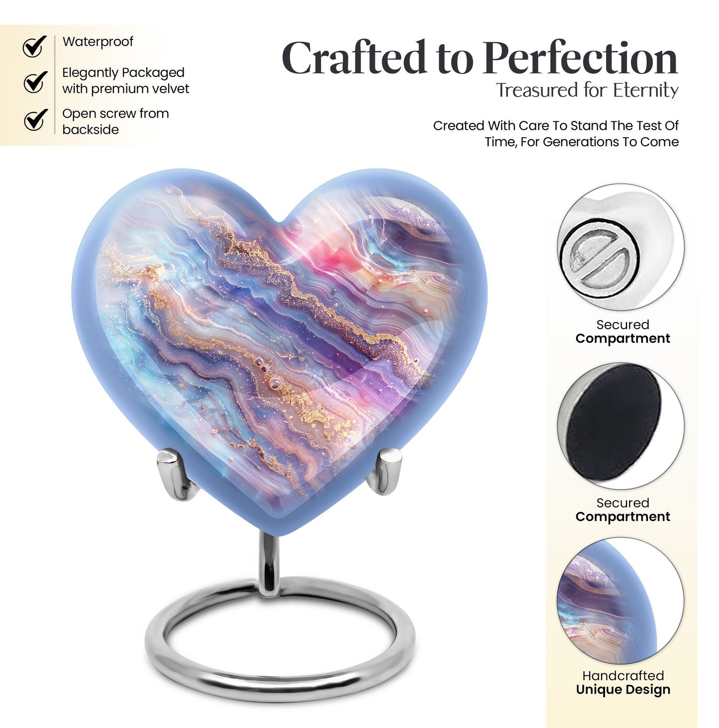 Abstract 10-inch heart-shaped memorial urn for male adults