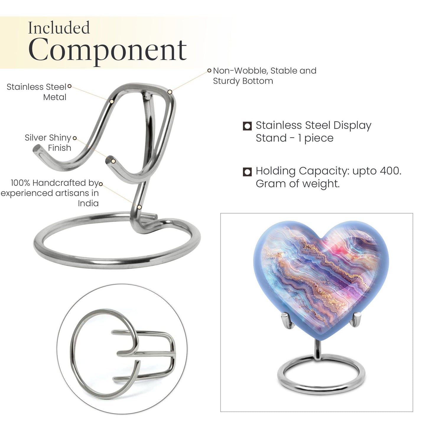 Abstract 10-inch heart-shaped memorial urn for male adults