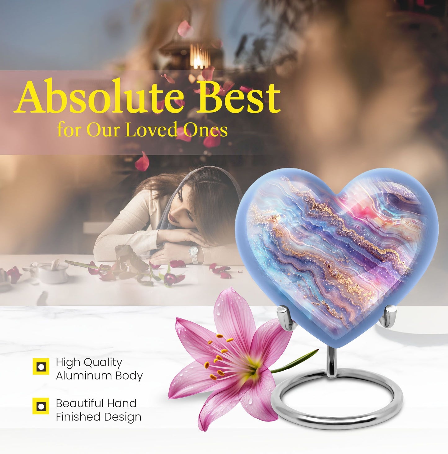Abstract 10-inch heart-shaped memorial urn for male adults