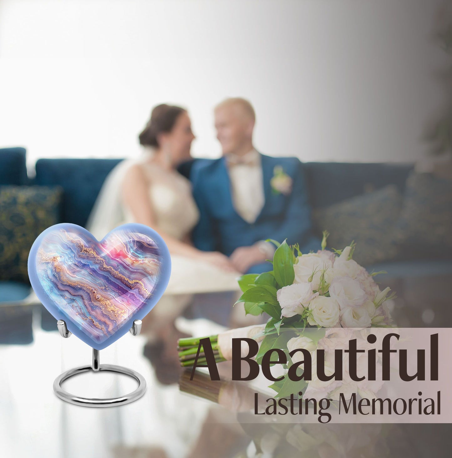 Abstract 10-inch heart-shaped memorial urn for male adults