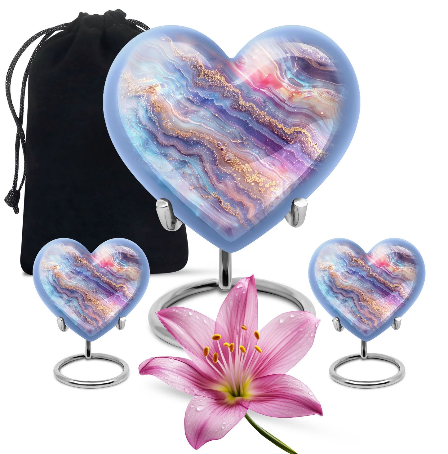 Abstract 10-inch heart-shaped memorial urn for male adults