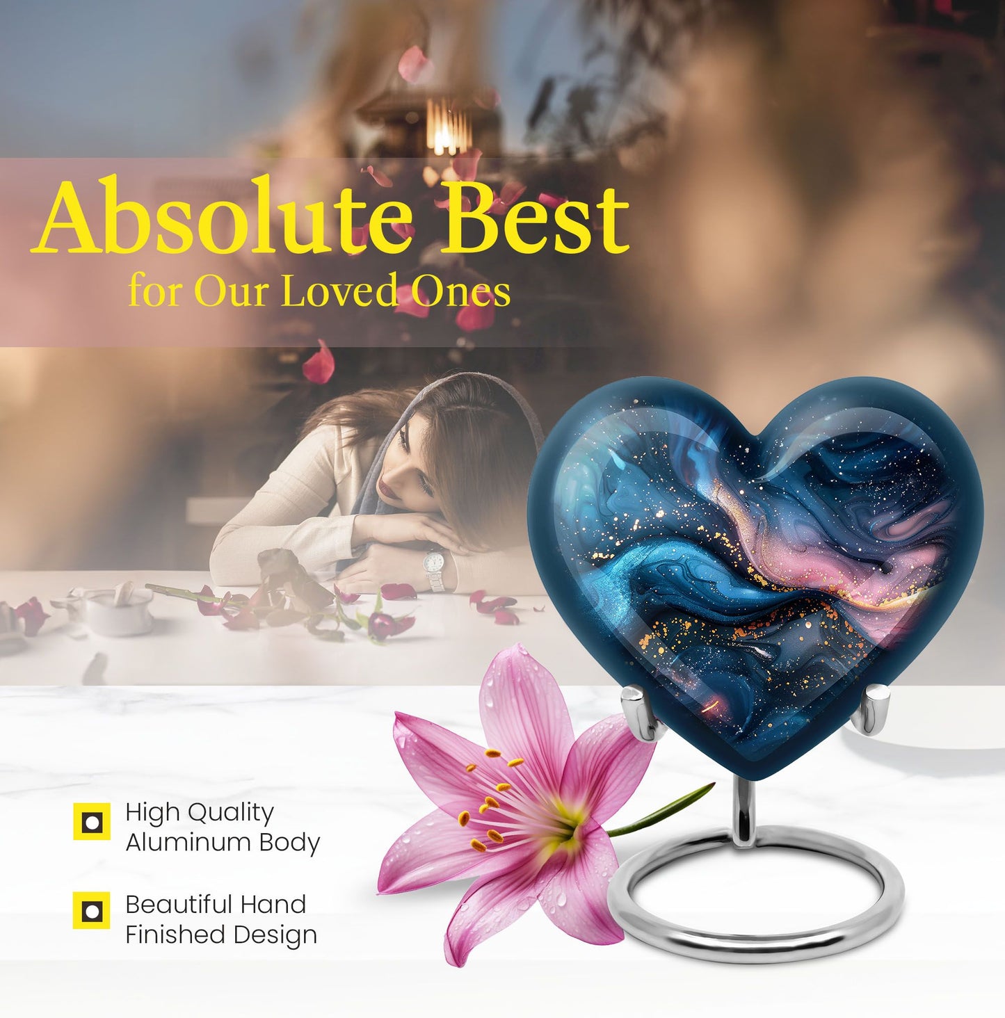 Abstract heart-shaped urn for human ashes
