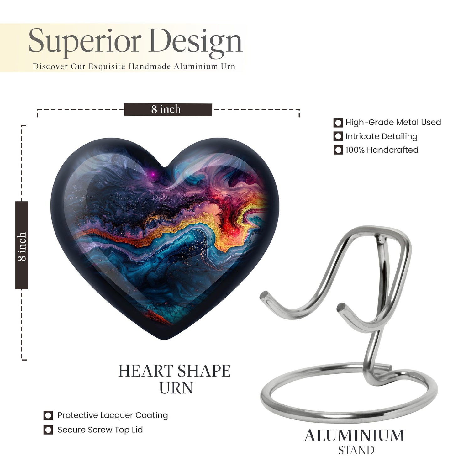 Abstract heart-shaped memorial urn for adult ashes