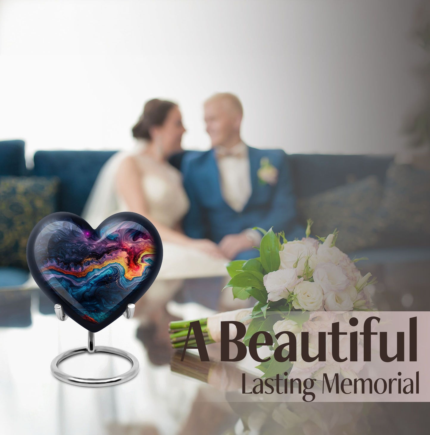 Abstract heart-shaped memorial urn for adult ashes