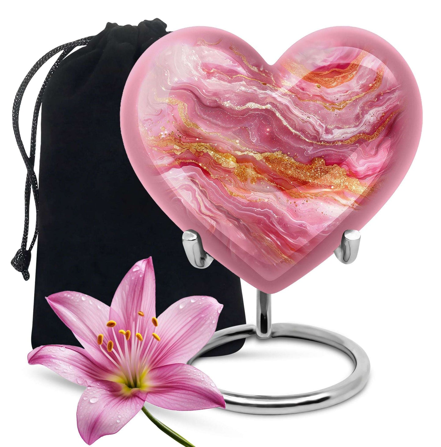 Pink Marble Swirl Cremation Urn for Adult Ashes - Abstract Memorial Keepsakes