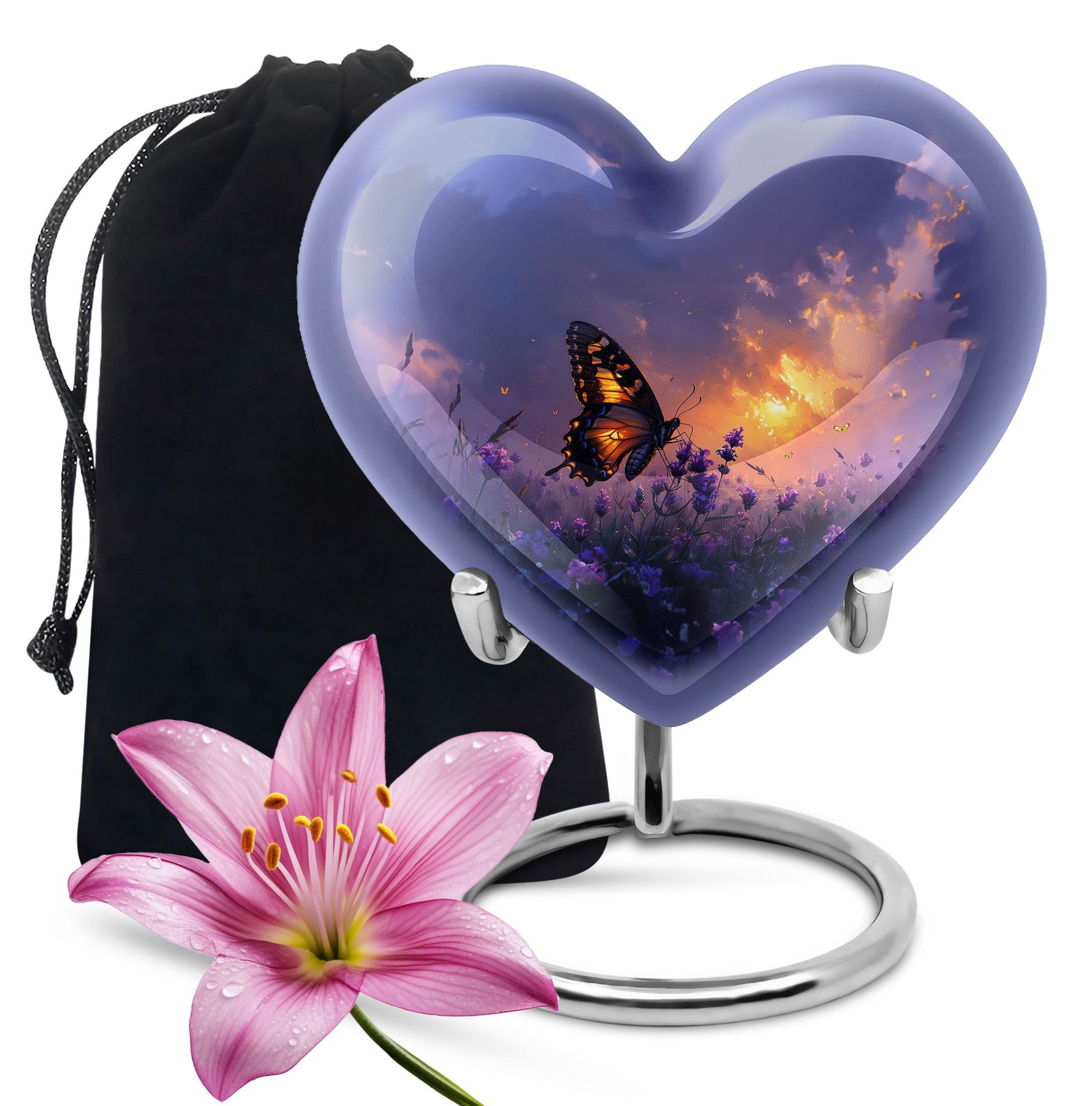Purple Meadow Urn For Ashes - Monarch Butterfly Funeral Urn For Women