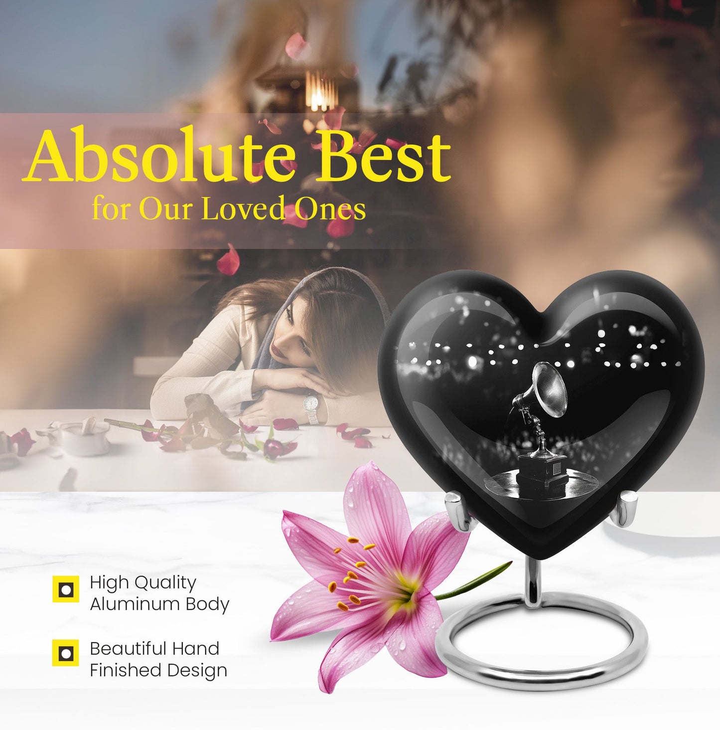 10-inch Gramophone Urn, classic memorial medium urn 