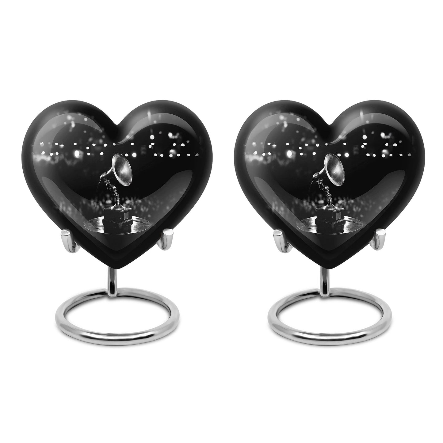 Heart-shaped 10-inch Gramophone Memorial Urn in Aluminium, includes velvet pouch