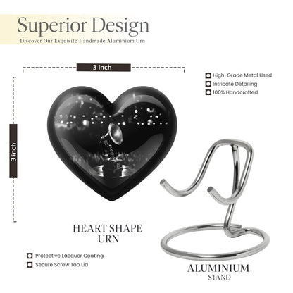 Heart-shaped 10-inch Gramophone Memorial Urn in Aluminium, includes velvet pouch