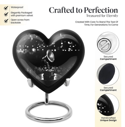 Heart-shaped 10-inch Gramophone Memorial Urn in Aluminium, includes velvet pouch