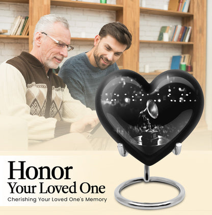 Heart-shaped 10-inch Gramophone Memorial Urn in Aluminium, includes velvet pouch