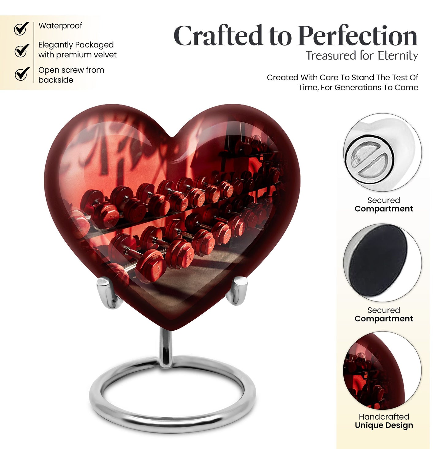 10 inch Dumbles Urn, aluminium heart design memorial urn for ashes adult