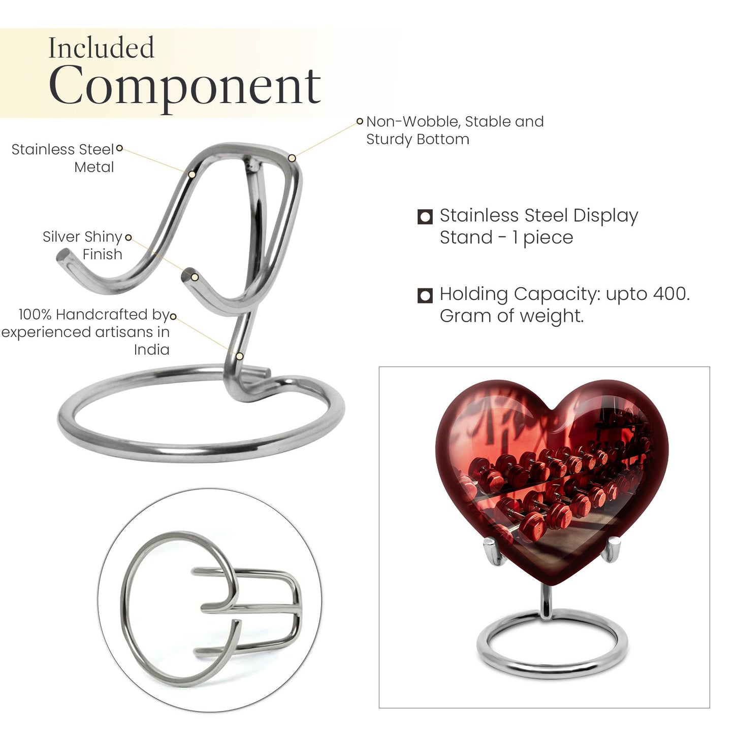 10 inch Dumbles Urn, aluminium heart design memorial urn for ashes adult